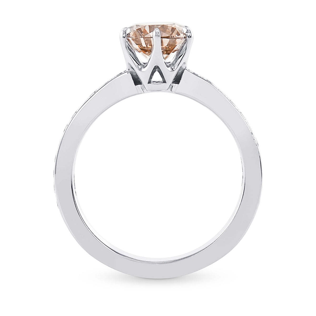 Fancy Brown  Round  Diamond Side Stone  Ring