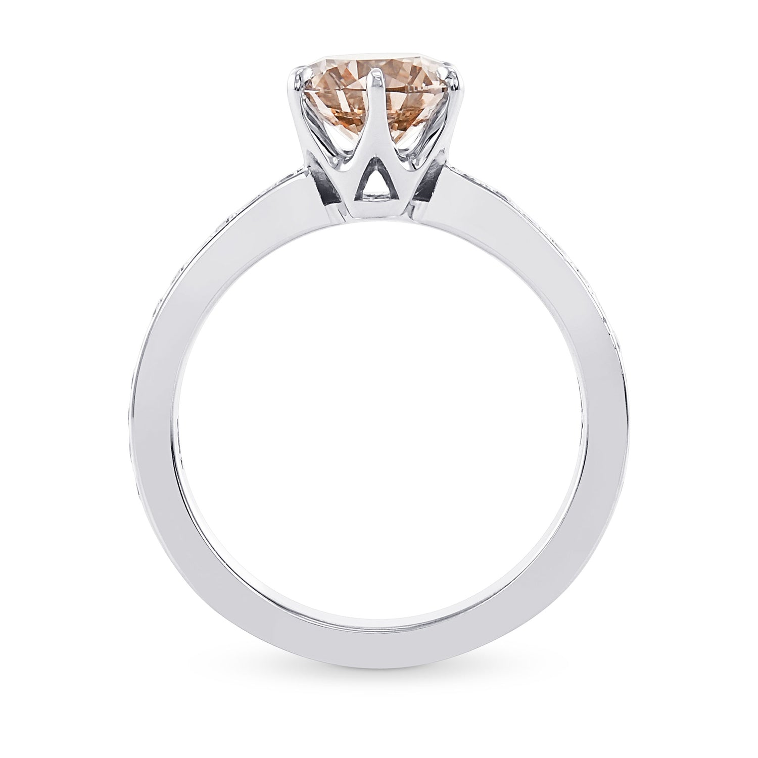 Fancy Brown  Round  Diamond Side Stone  Ring