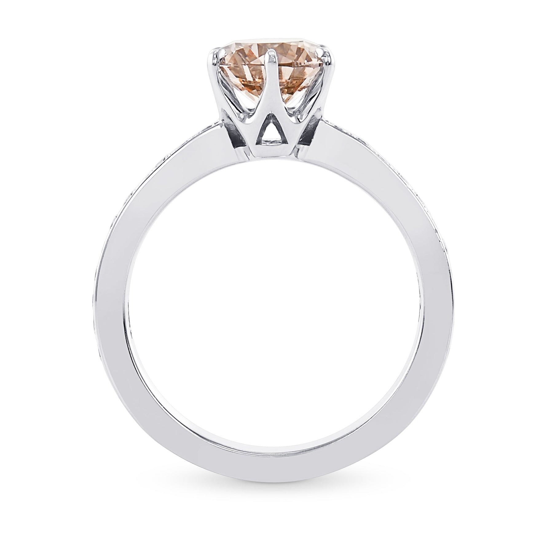 Fancy Brown  Round  Diamond Side Stone  Ring