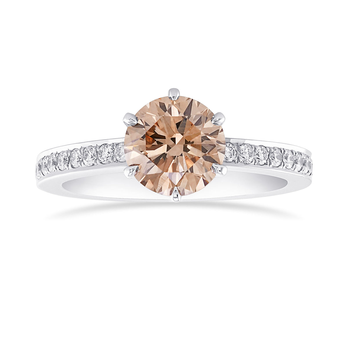 Fancy Brown  Round  Diamond Side Stone  Ring