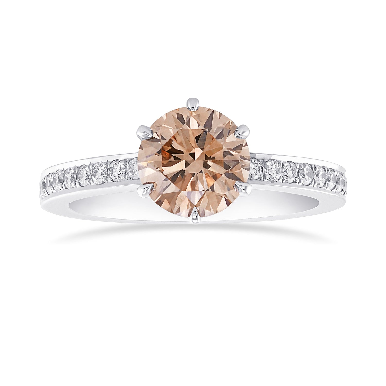 Fancy Brown  Round  Diamond Side Stone  Ring