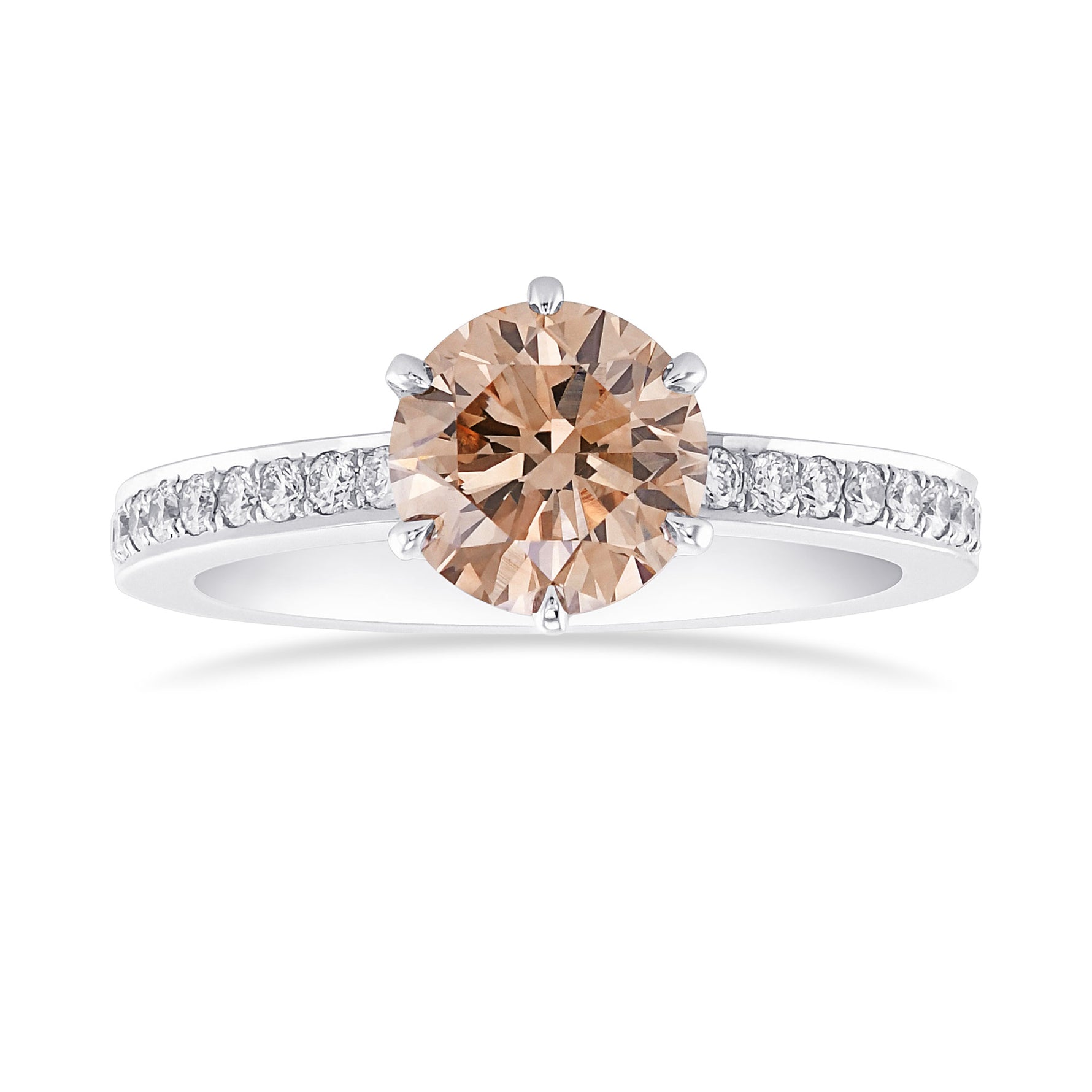 Fancy Brown  Round  Diamond Side Stone  Ring