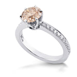 Fancy Brown  Round  Diamond Side Stone  Ring