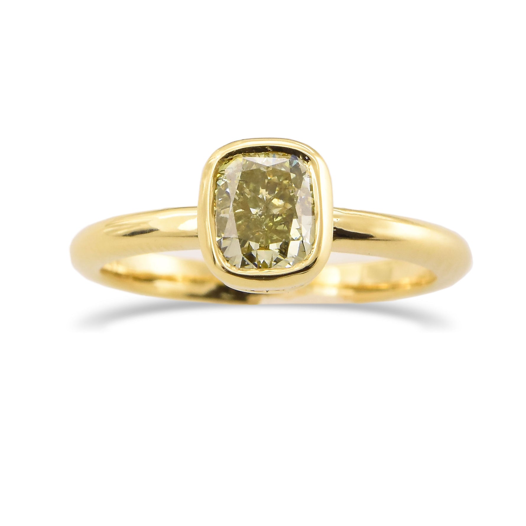 Fancy Grayish Yellowish Green Cushion Solitaire Diamond Ring