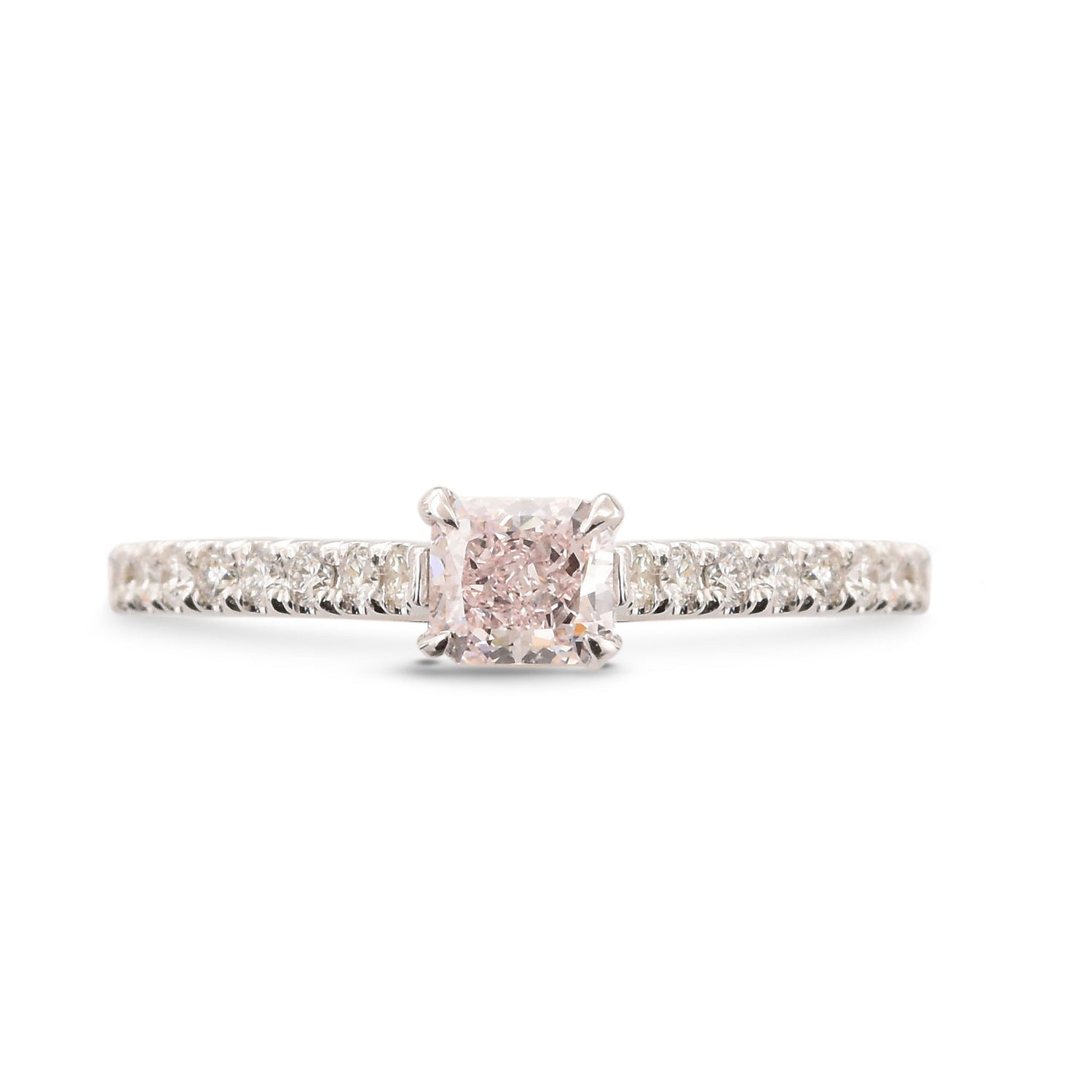 Fancy Light Pink Radiant Side-stone Diamond Ring