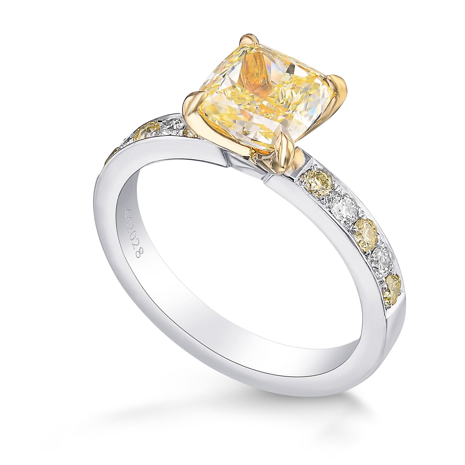 Fancy Yellow Cushion Side-stone Engagement & Wedding Ring Set