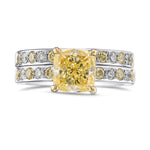 Fancy Yellow Cushion Side-stone Engagement & Wedding Ring Set