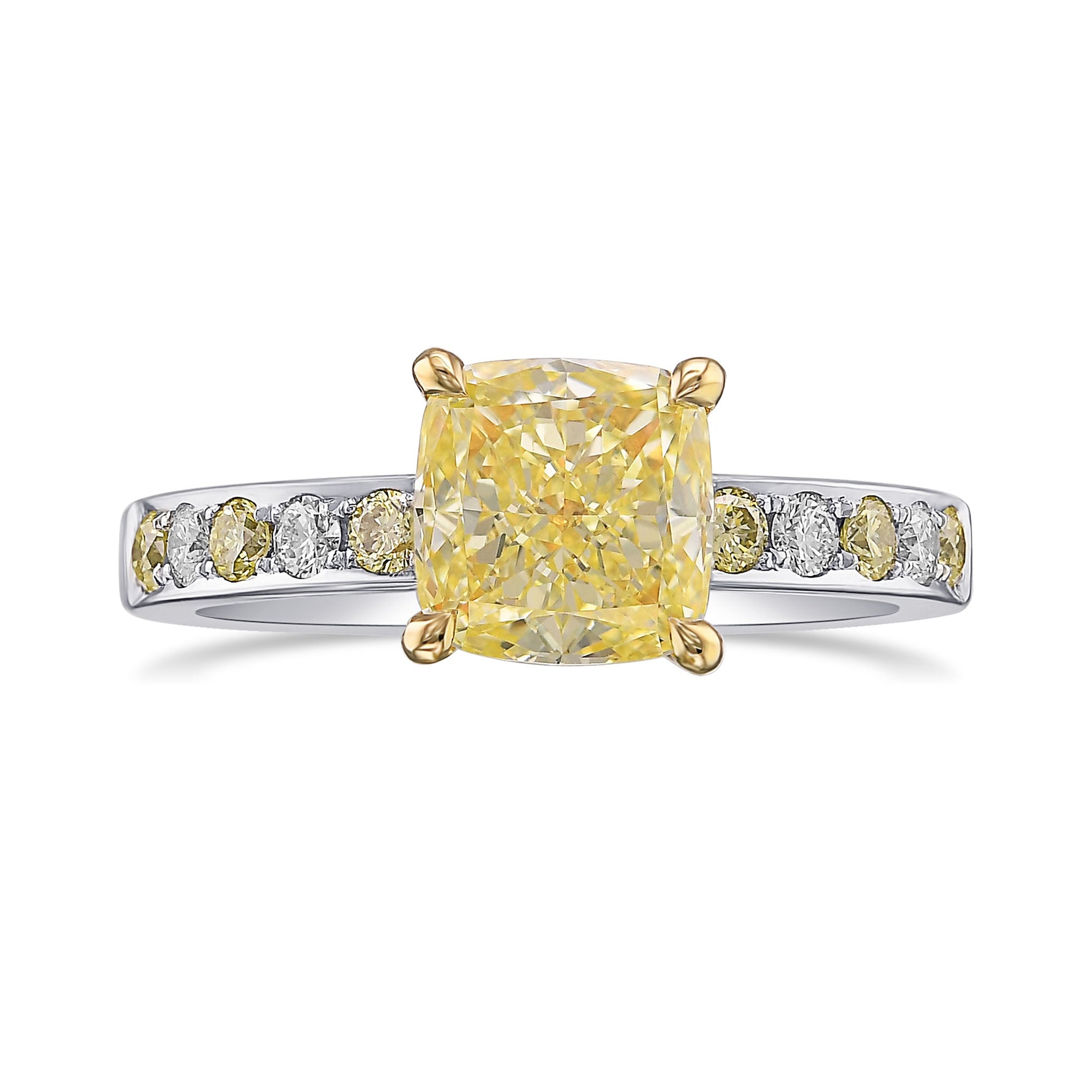 Fancy Yellow Cushion Side-stone Engagement & Wedding Ring Set