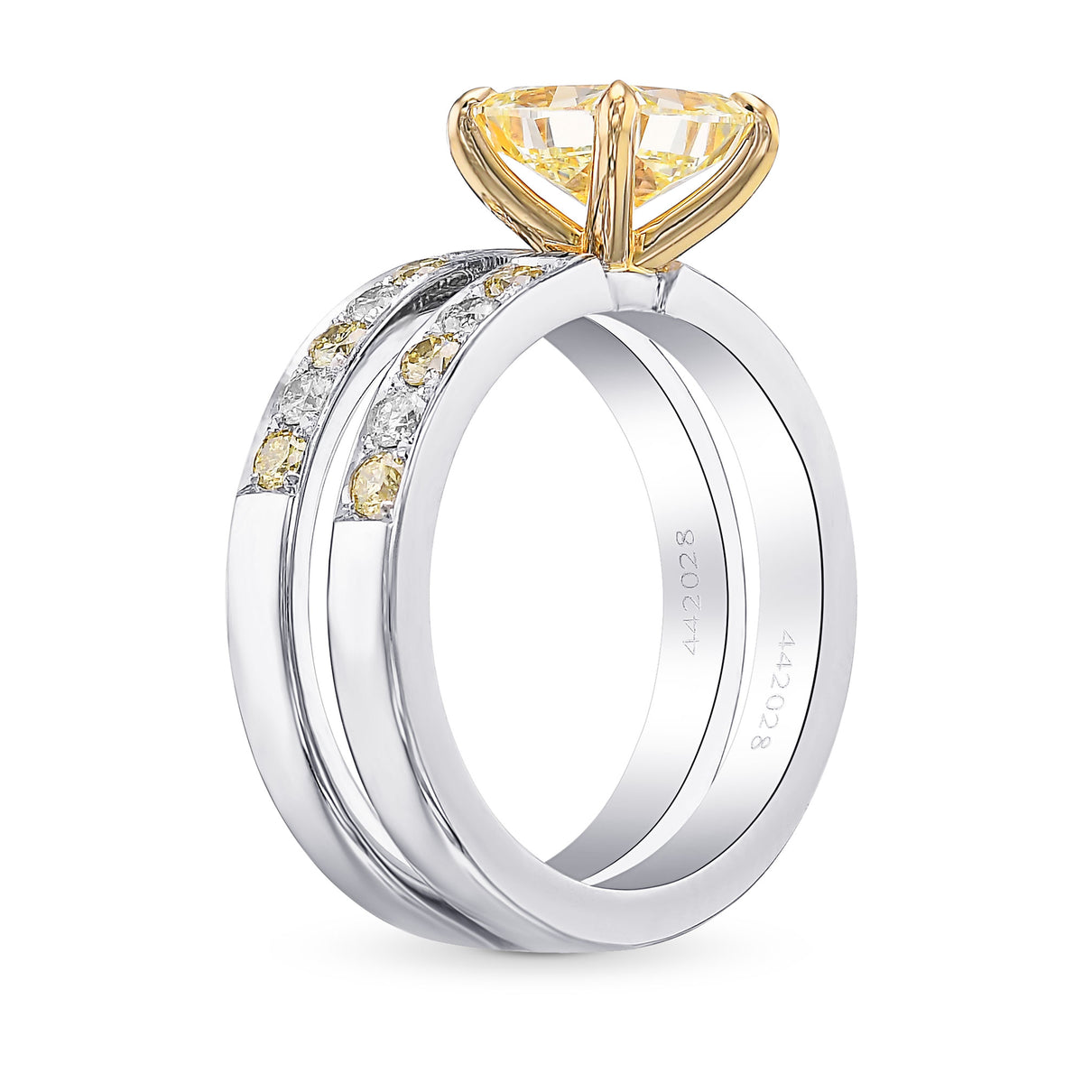 Fancy Yellow Cushion Side-stone Engagement & Wedding Ring Set