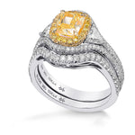 Fancy Intense Yellow Radiant Double Halo Diamond Ring With Matching Wedding Band