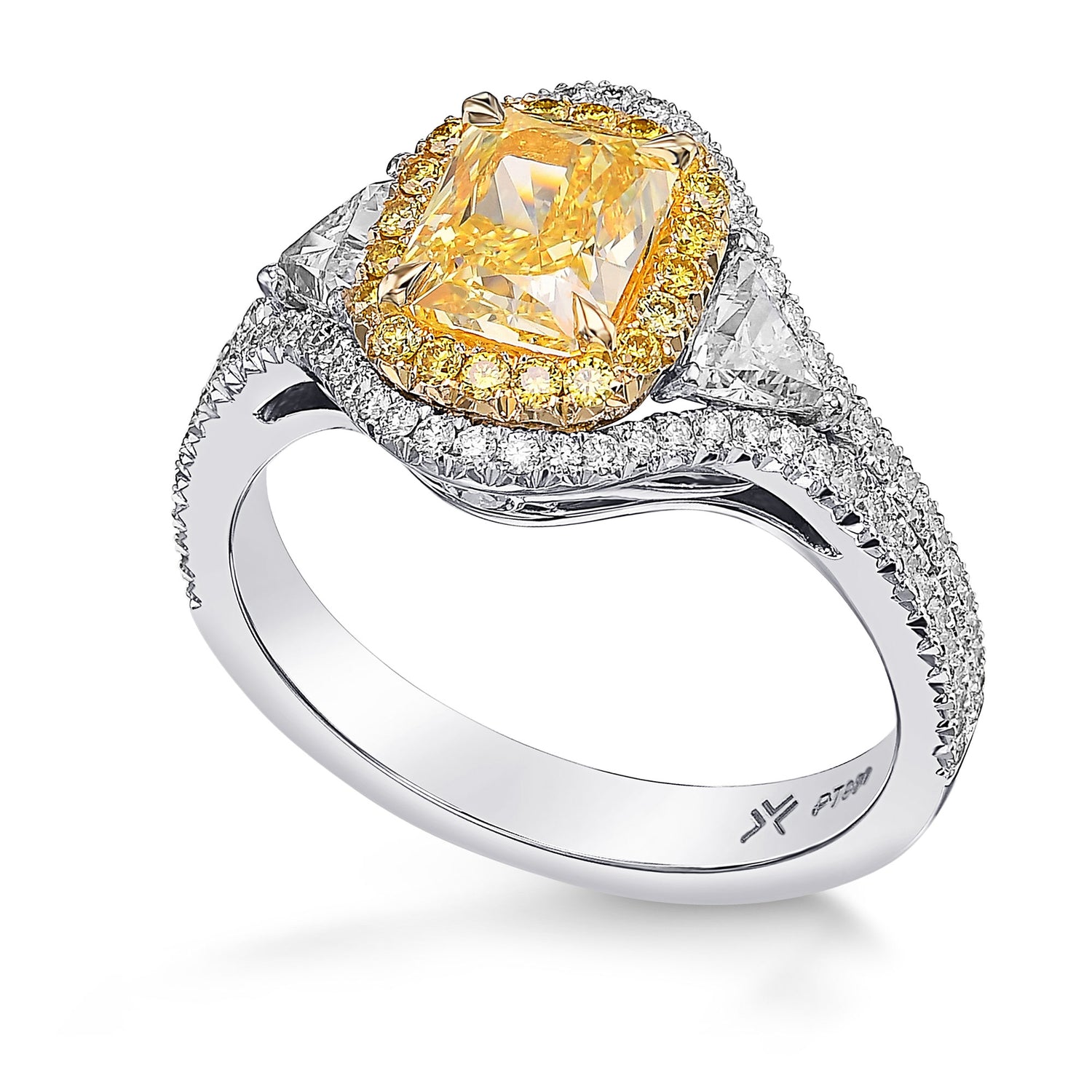 Fancy Intense Yellow Radiant Double Halo Diamond Ring With Matching Wedding Band