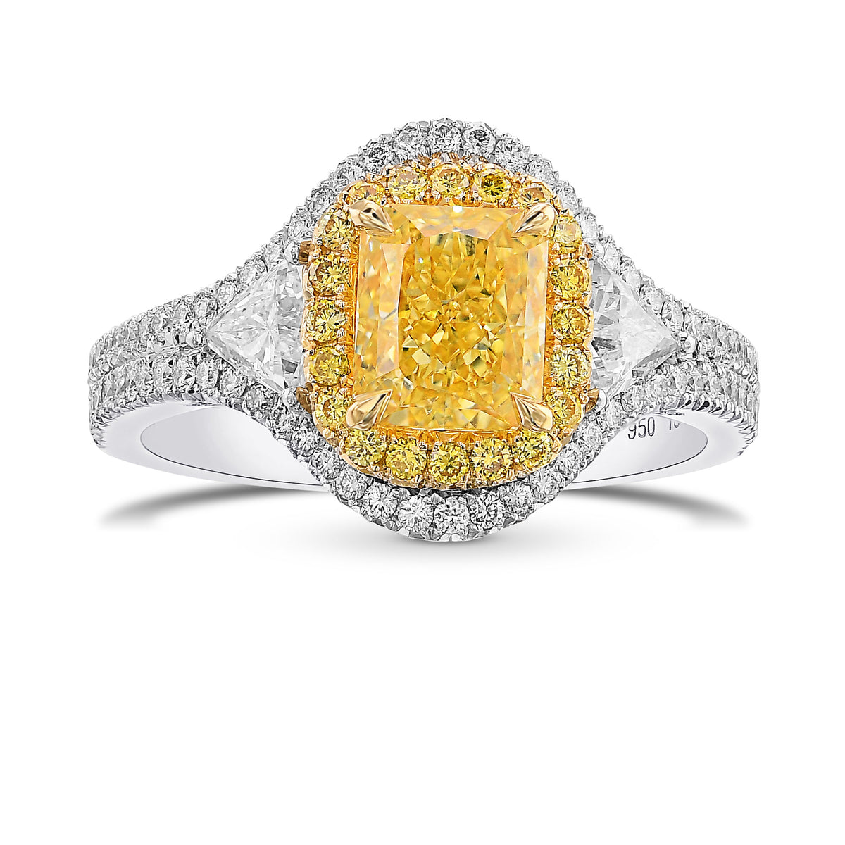 Fancy Intense Yellow Radiant Double Halo Diamond Ring With Matching Wedding Band