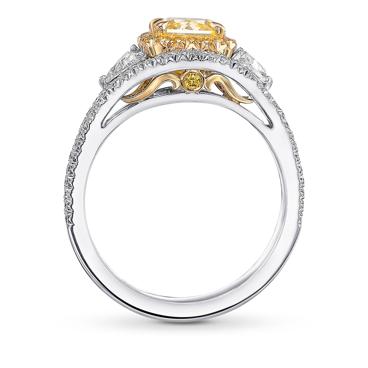 Fancy Intense Yellow Radiant Double Halo Diamond Ring With Matching Wedding Band