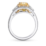 Fancy Intense Yellow Radiant Double Halo Diamond Ring With Matching Wedding Band