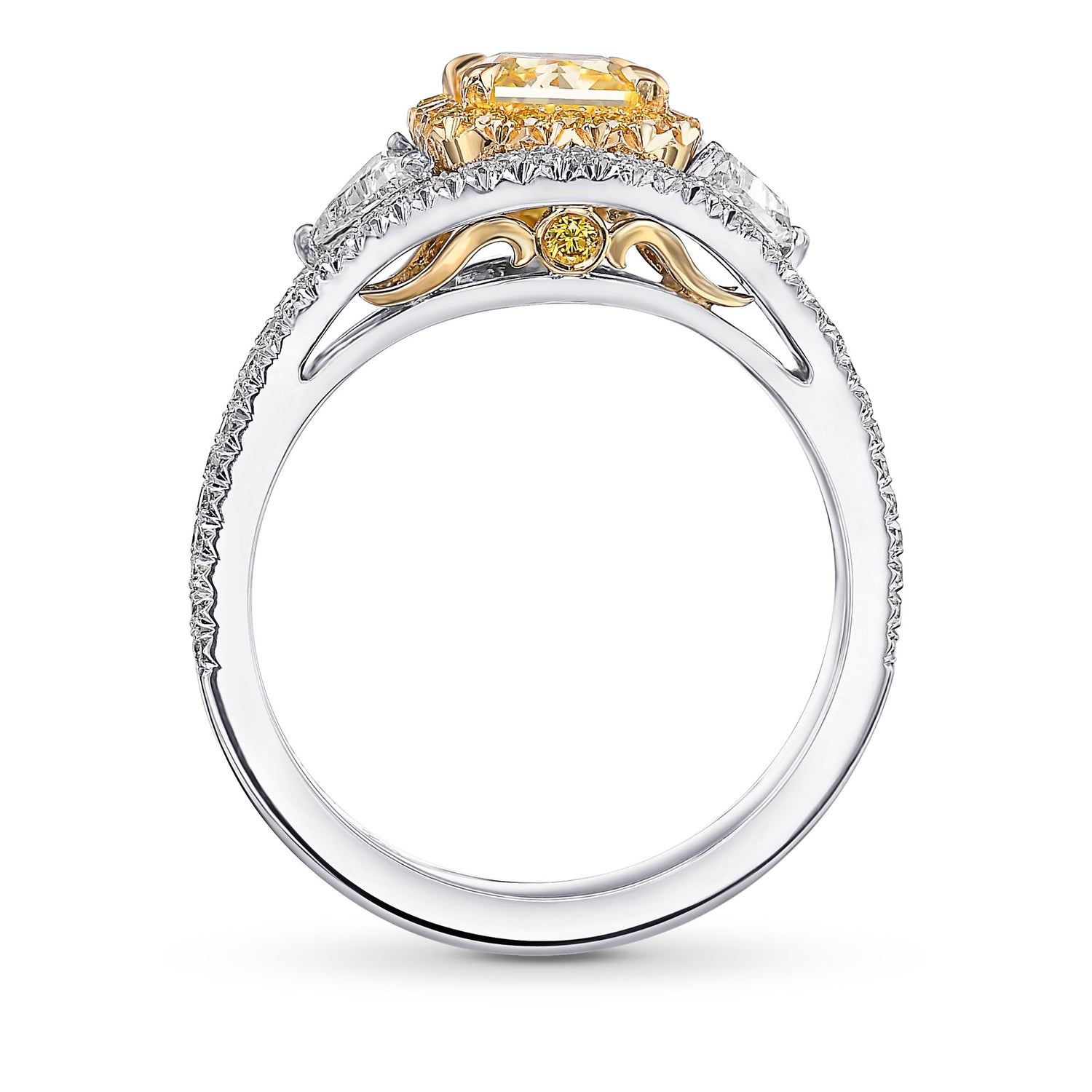 Fancy Intense Yellow Radiant Double Halo Diamond Ring With Matching Wedding Band