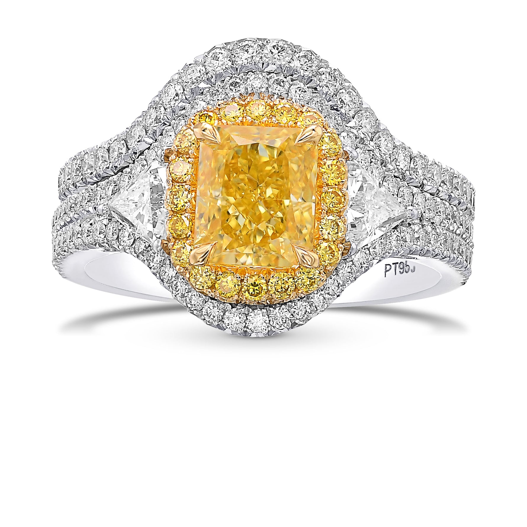 Fancy Intense Yellow Radiant Double Halo Diamond Ring With Matching Wedding Band