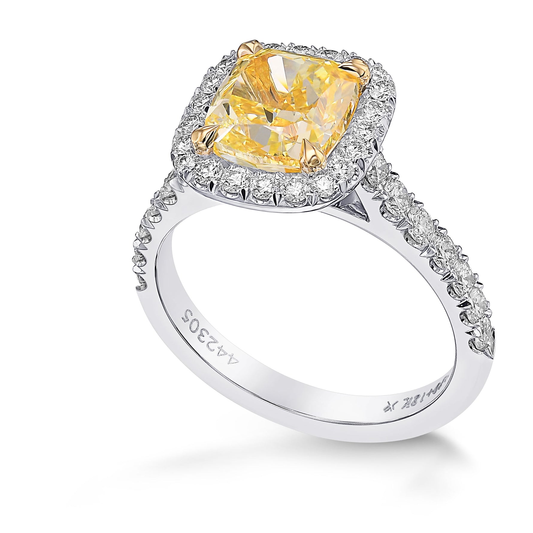 Fancy Intense Yellow Cushion Halo Diamond Ring