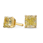  Fancy Yellow Cushion Diamond Stud Earrings