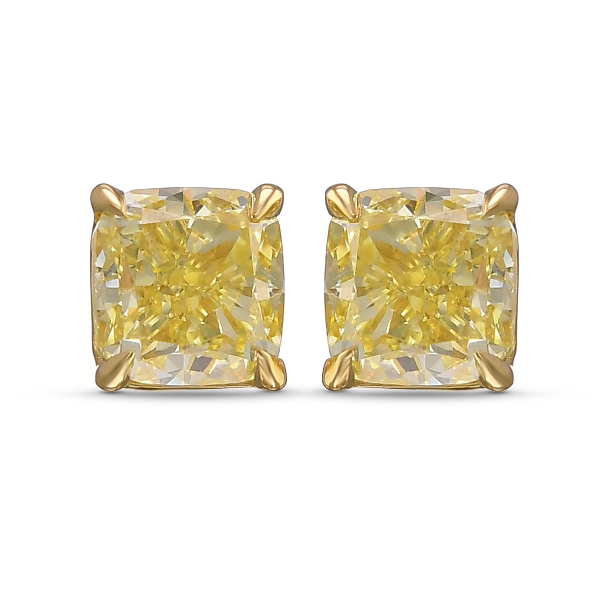  Fancy Yellow Cushion Diamond Stud Earrings