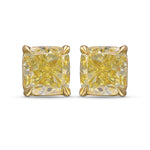  Fancy Yellow Cushion Diamond Stud Earrings