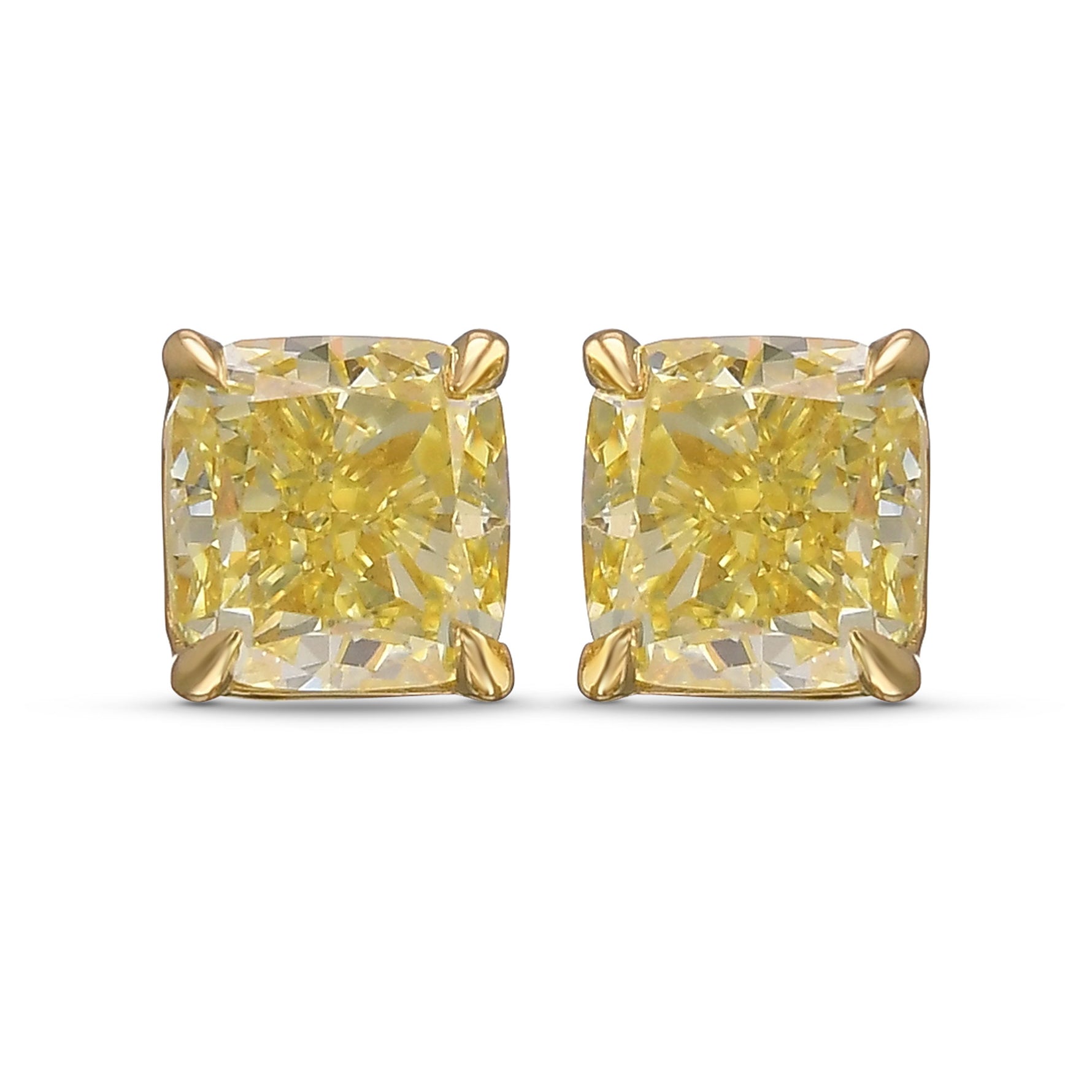  Fancy Yellow Cushion Diamond Stud Earrings