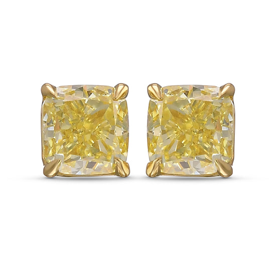  Fancy Yellow Cushion Diamond Stud Earrings