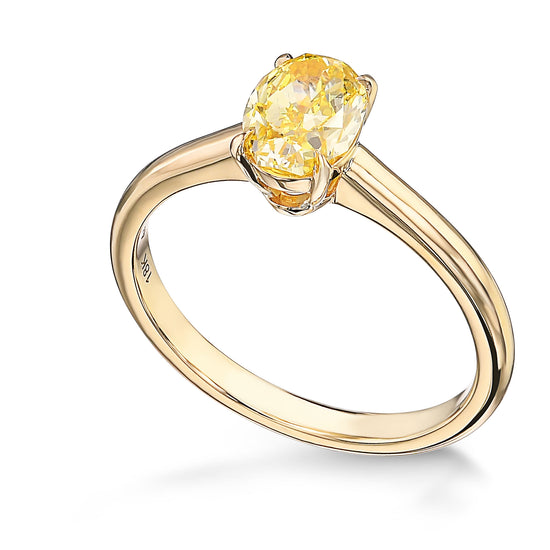 Fancy Vivid Yellow Oval Solitaire Diamond Ring