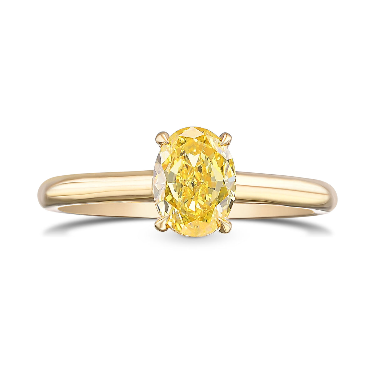 Fancy Vivid Yellow Oval Solitaire Diamond Ring