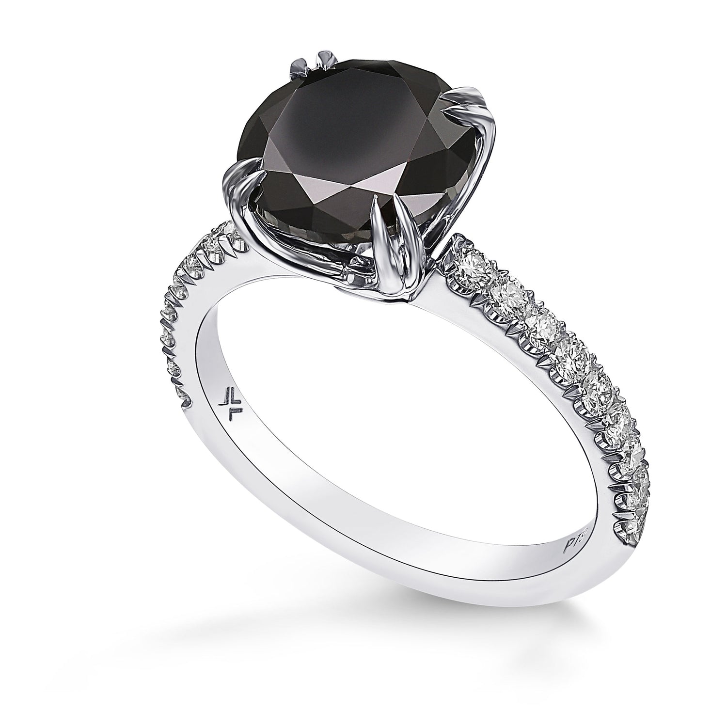 Fancy Black Round Diamond Side-stone Ring
