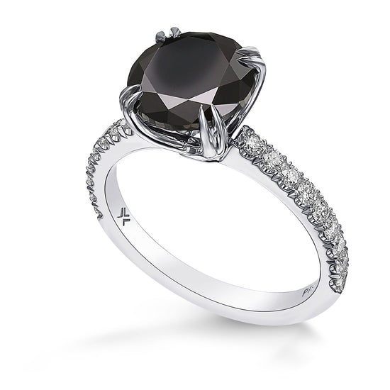Fancy Black Round Diamond Side-stone Ring