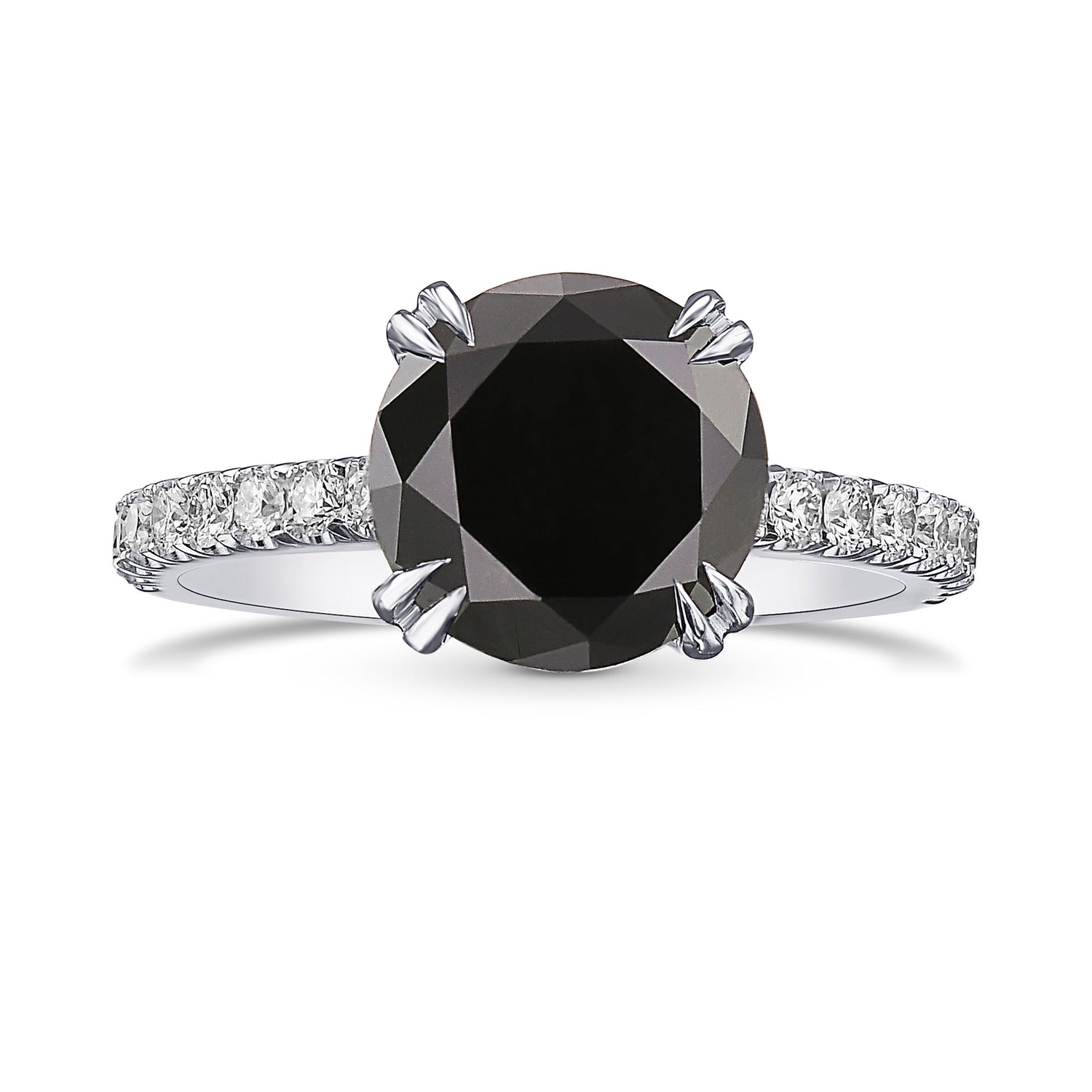 Fancy Black Round Diamond Side-stone Ring