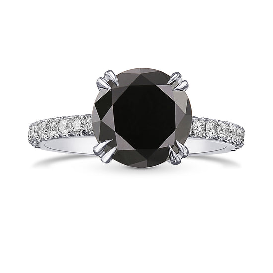 Fancy Black Round Diamond Side-stone Ring