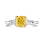 Fancy Intense Yellow Cushion Diamond 3 Stone Ring