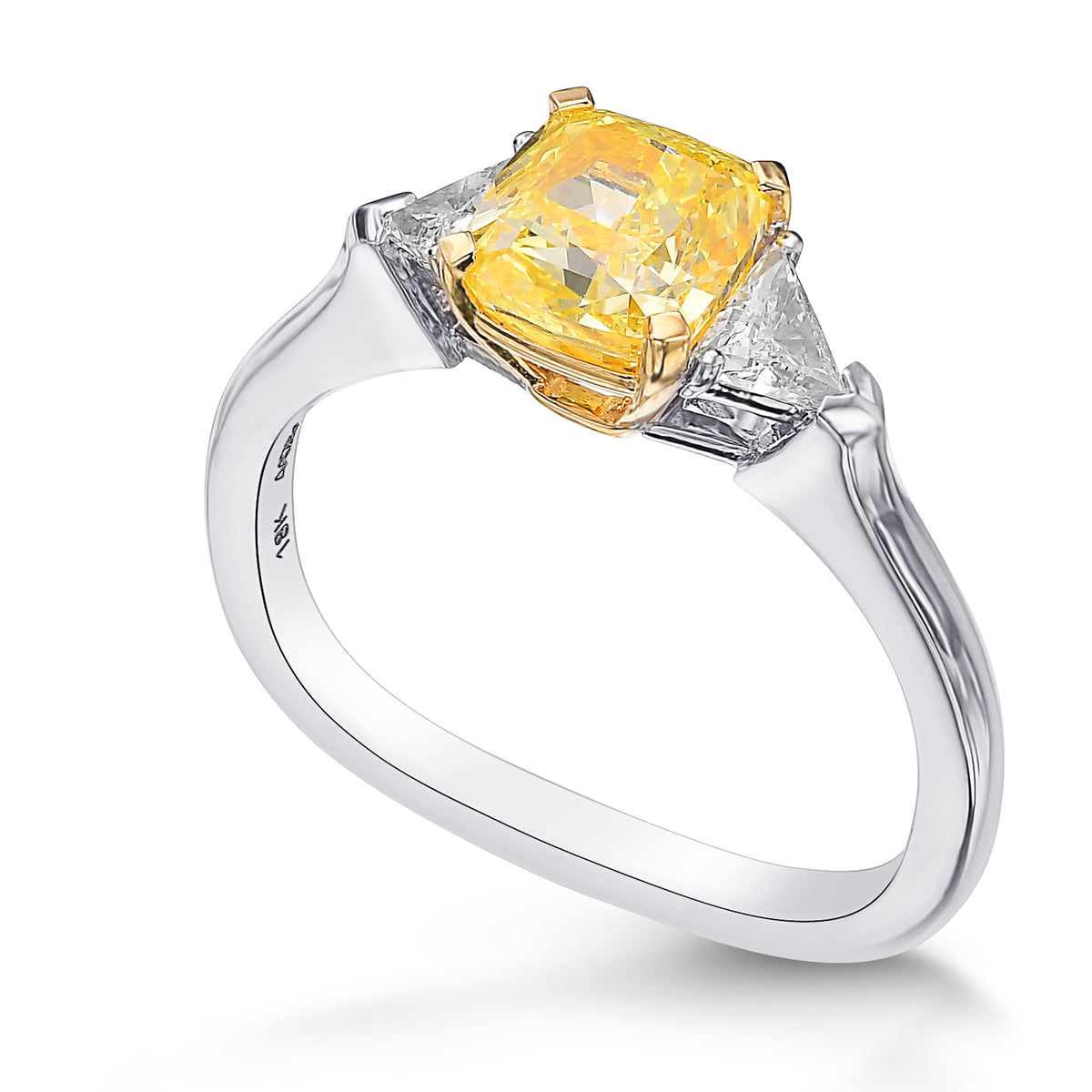 Fancy Intense Yellow Cushion Diamond 3 Stone Ring