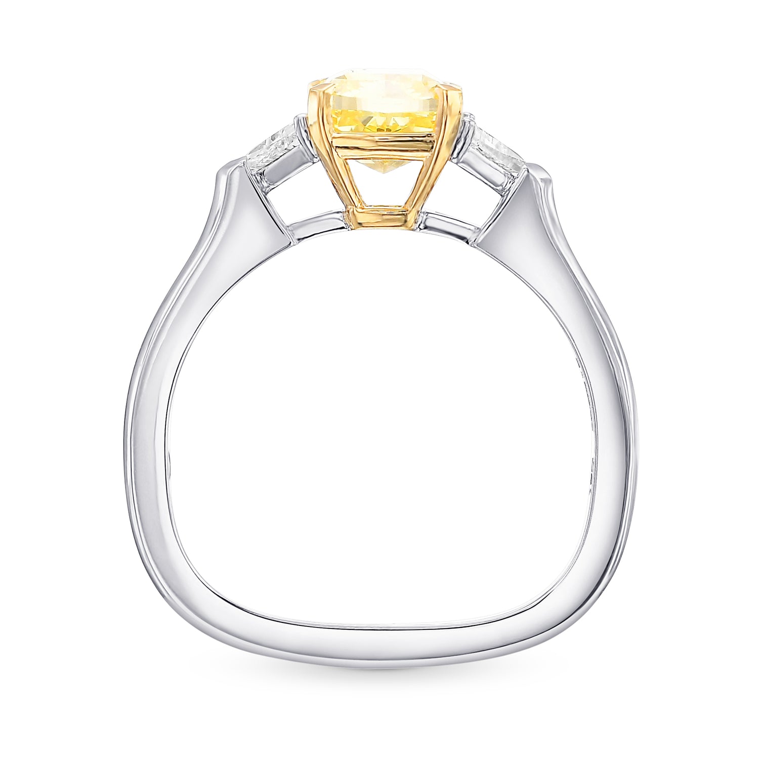 Fancy Intense Yellow Cushion Diamond 3 Stone Ring