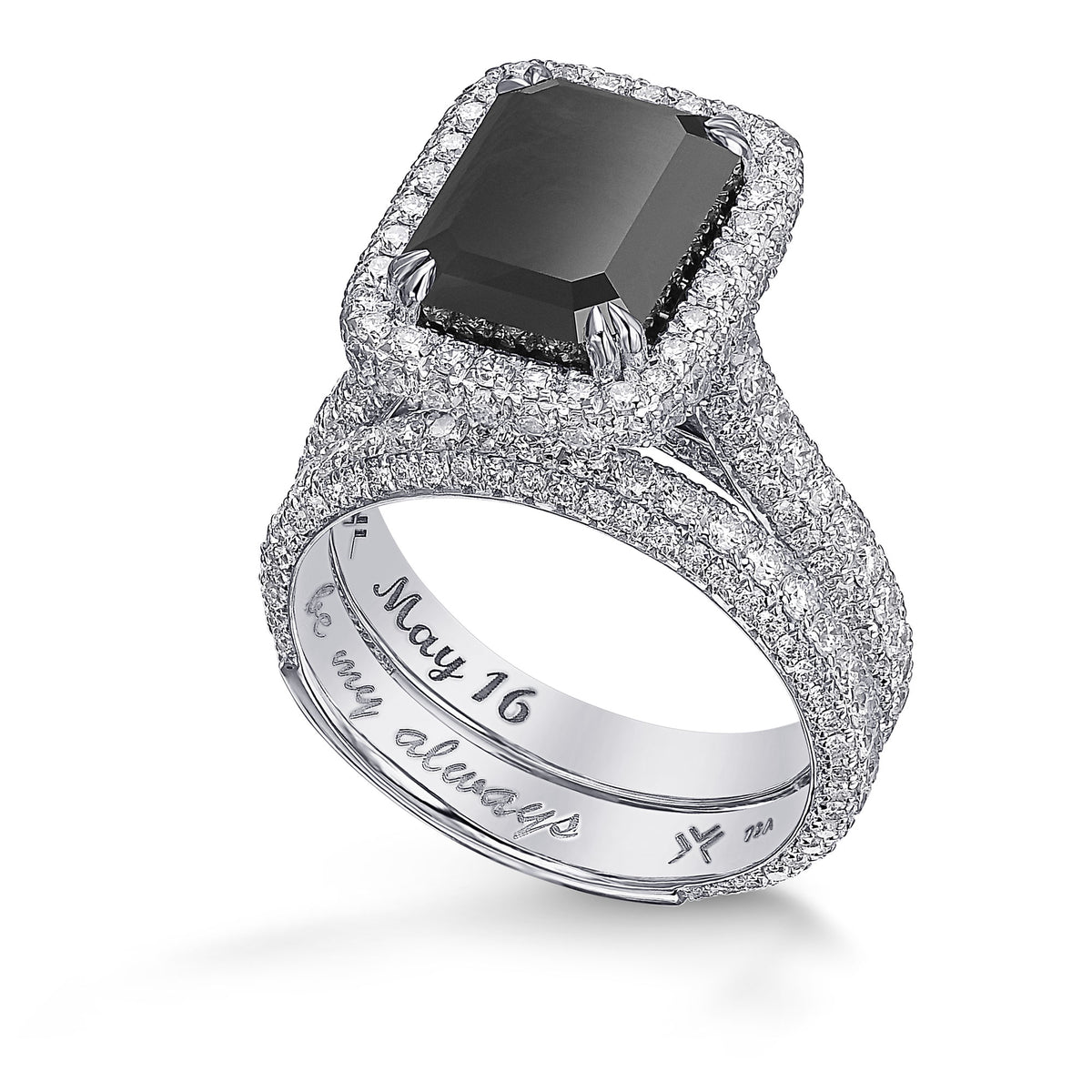 Fancy Black Emerald Diamond Engagement & Wedding Ring Set