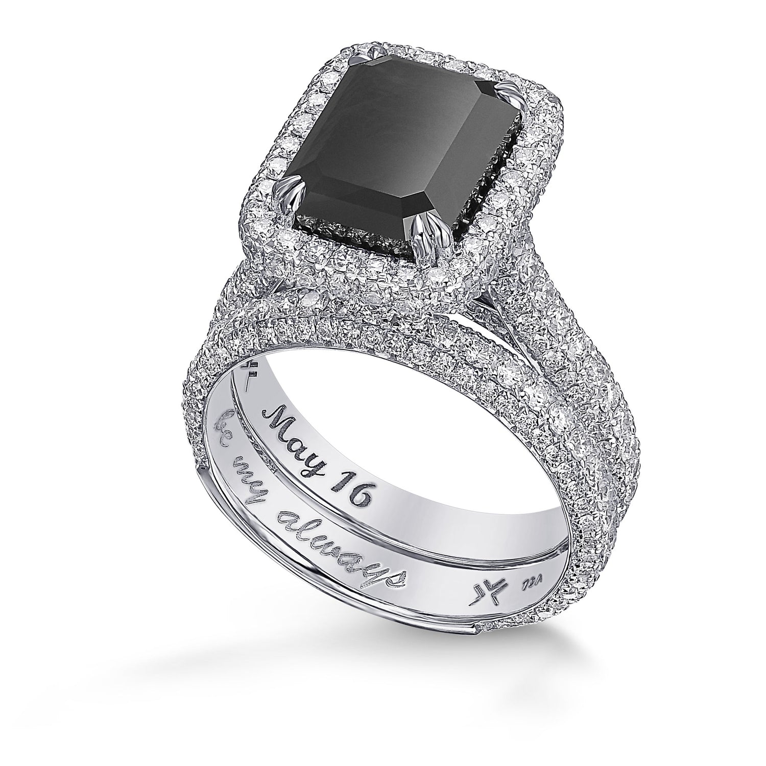 Fancy Black Emerald Diamond Engagement & Wedding Ring Set