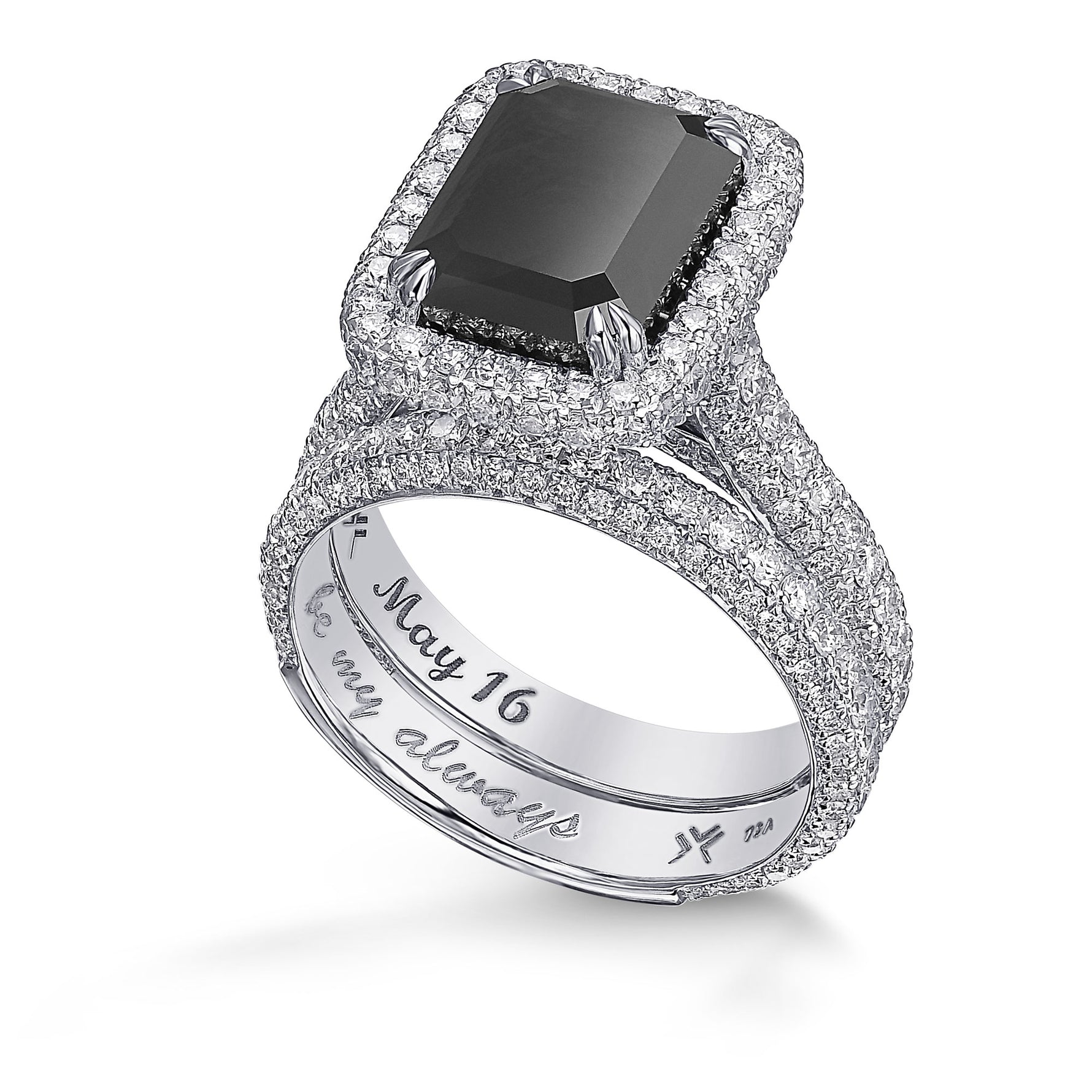 Fancy Black Emerald Diamond Engagement & Wedding Ring Set