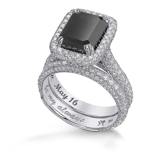 Fancy Black Emerald Diamond Engagement & Wedding Ring Set