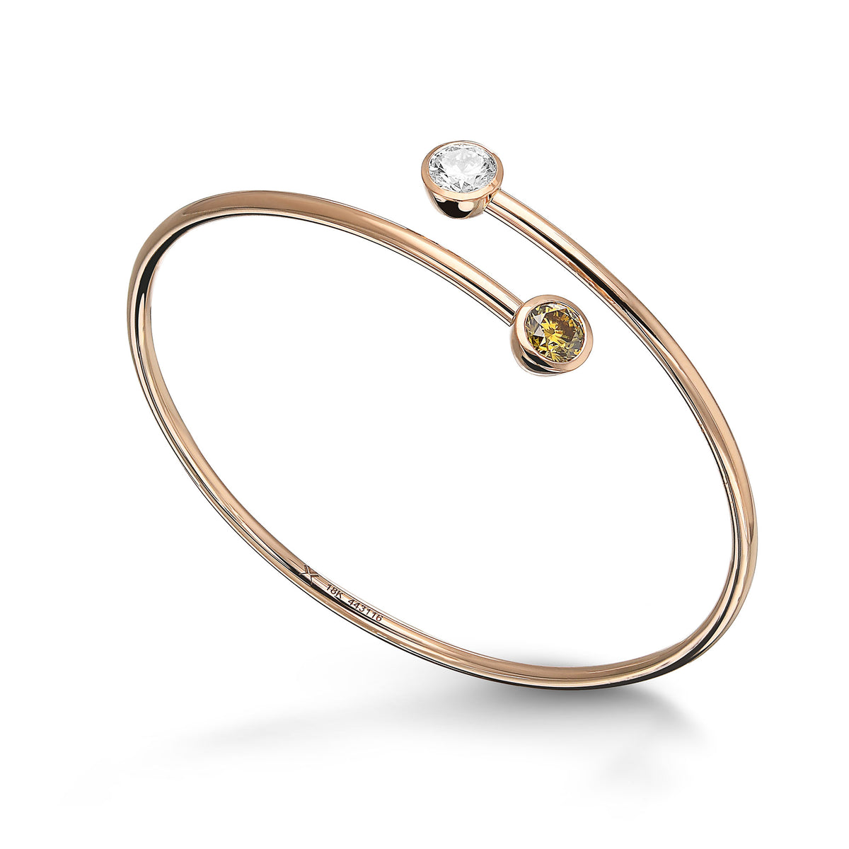 Fancy Deep Brownish Yellow & Colorless Round Diamond Hoop Single-row Bangle