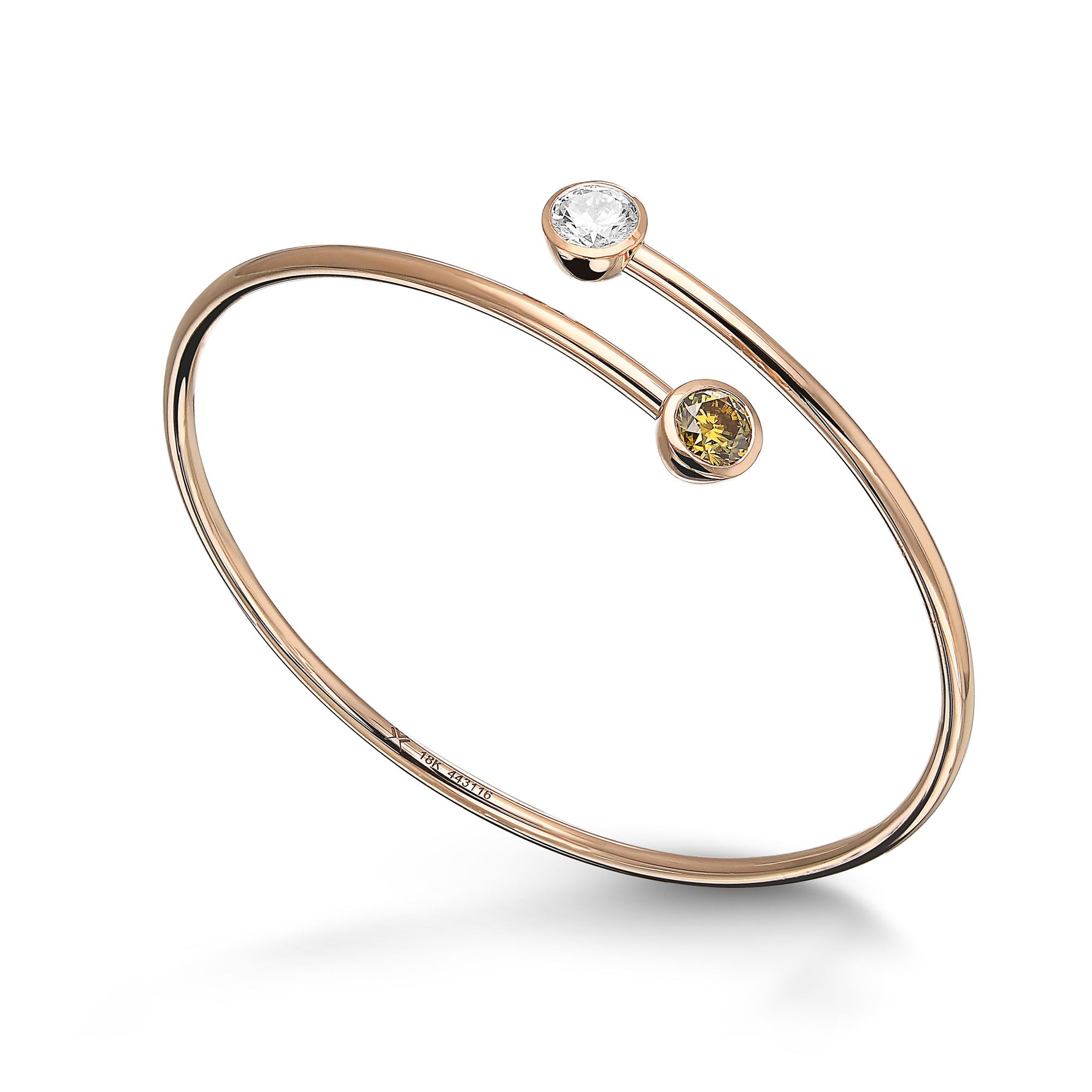 Fancy Deep Brownish Yellow & Colorless Round Diamond Hoop Single-row Bangle