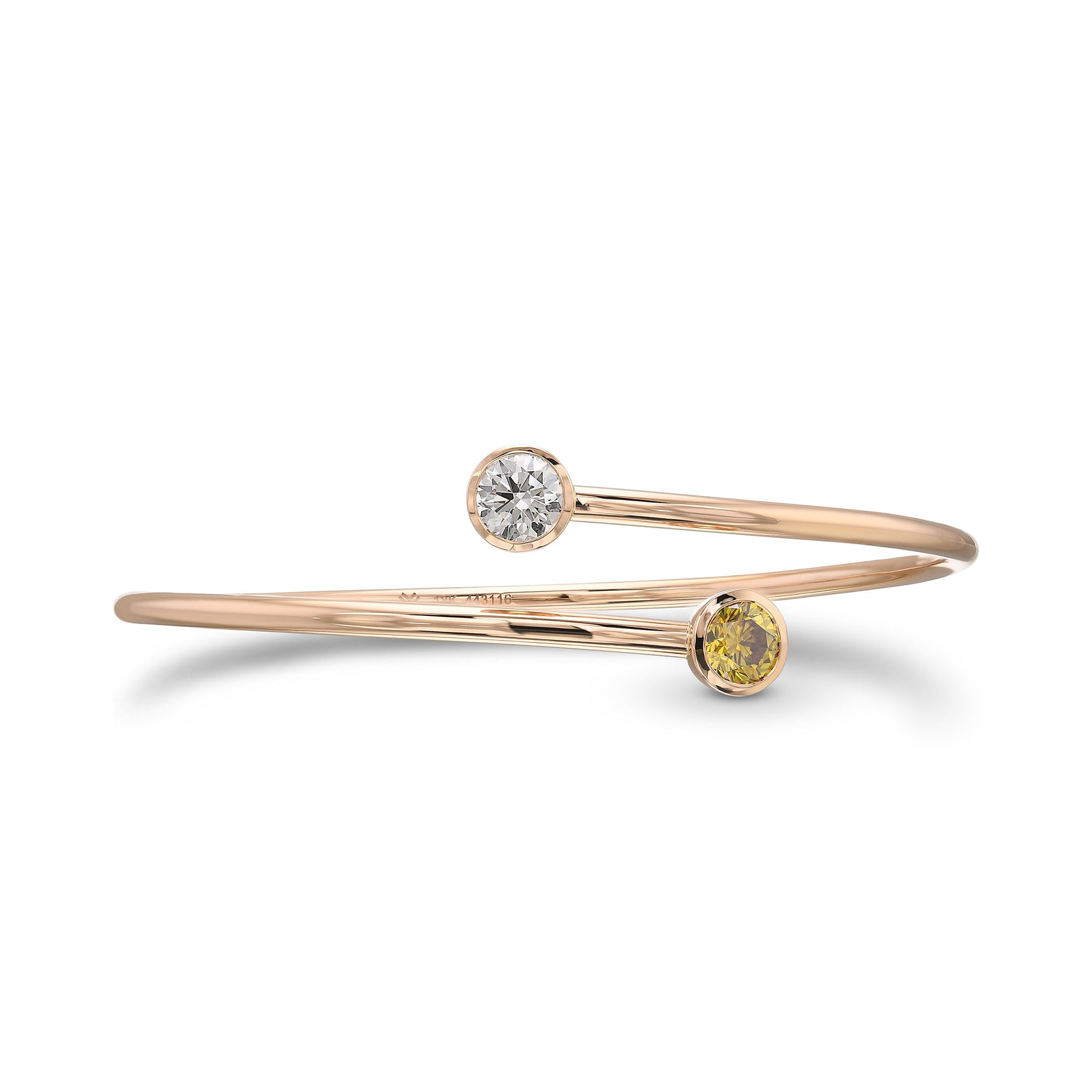 Fancy Deep Brownish Yellow & Colorless Round Diamond Hoop Single-row Bangle