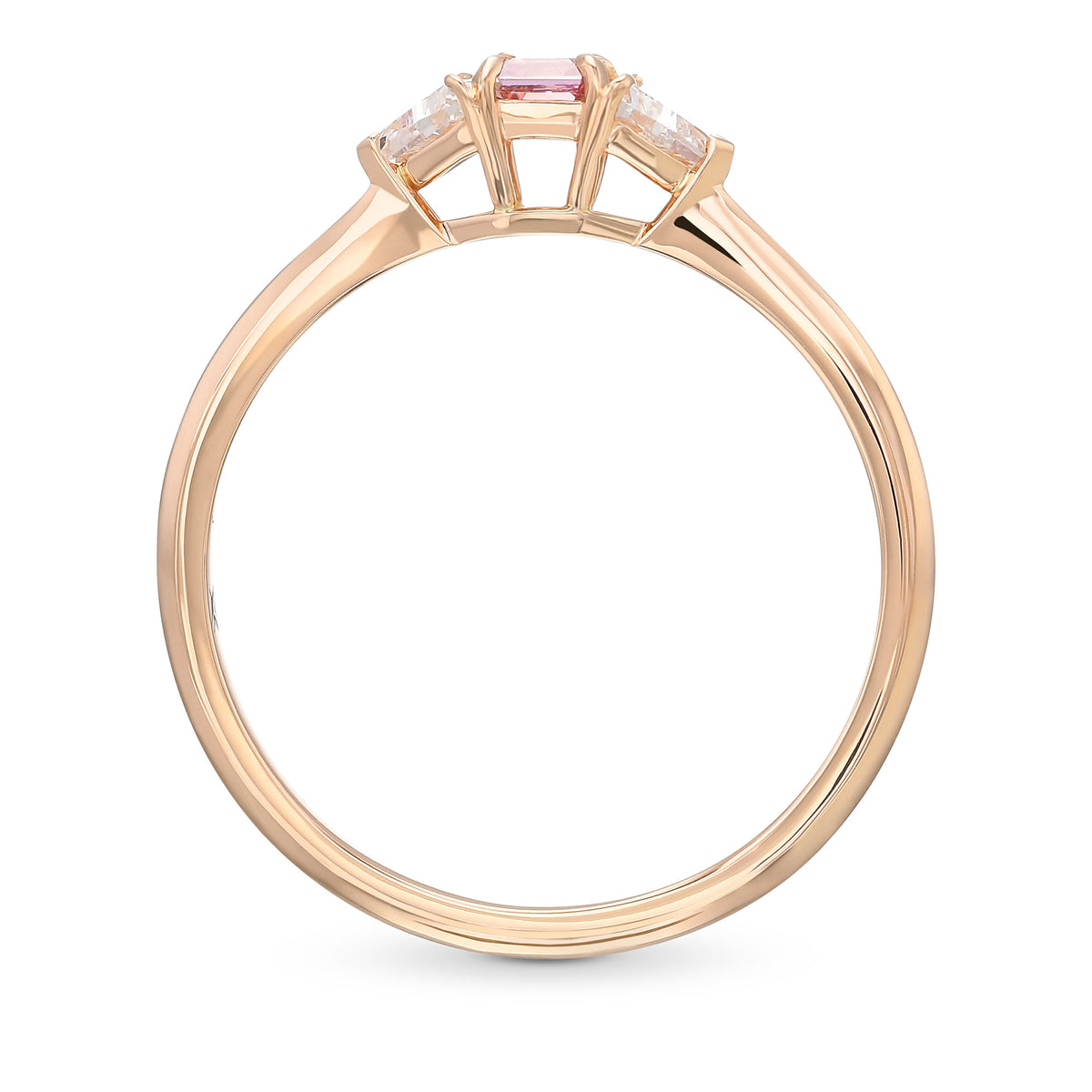 Argyle Fancy Orangy Pink Asscher & Shield Diamond 3 Stone Ring 