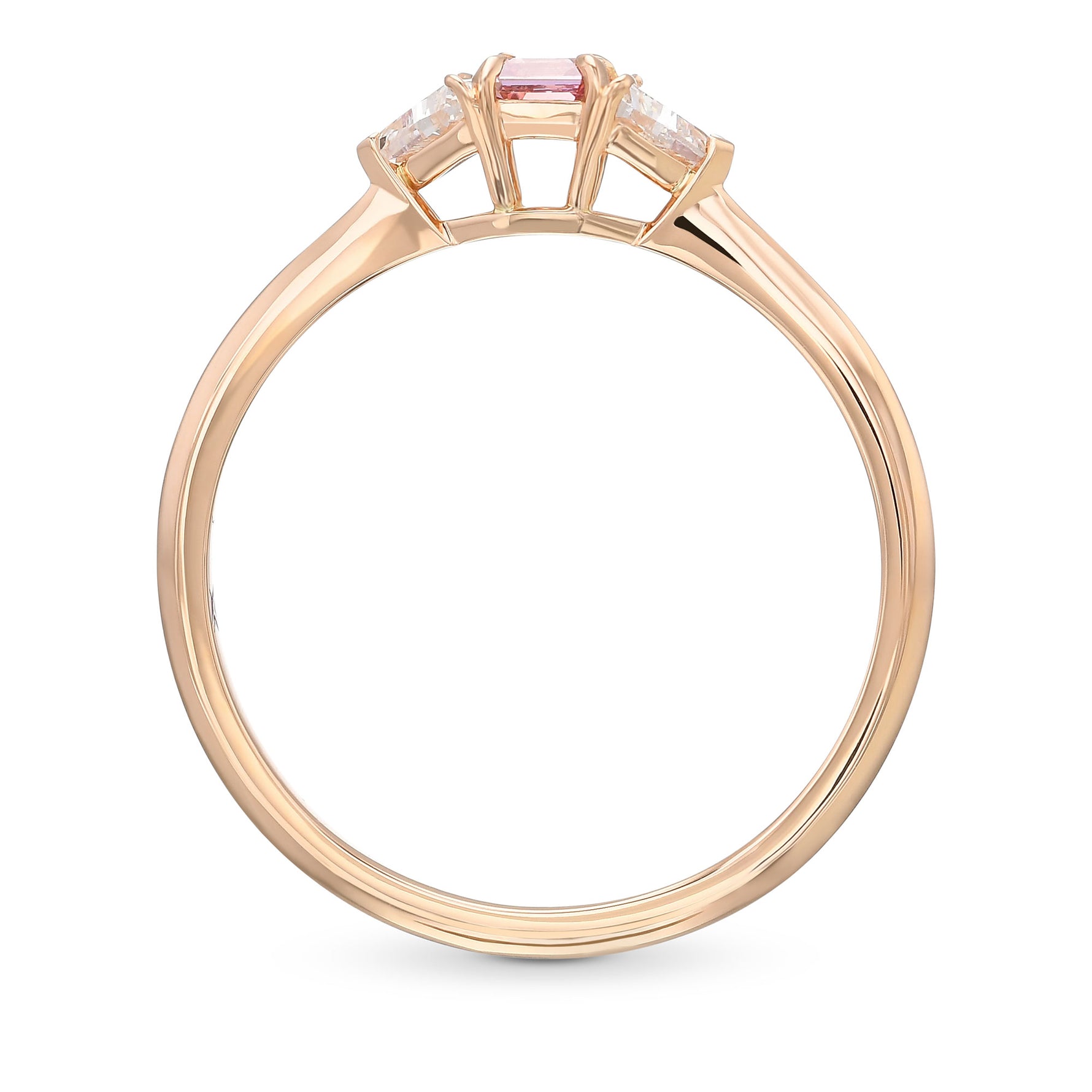 Argyle Fancy Orangy Pink Asscher & Shield Diamond 3 Stone Ring 