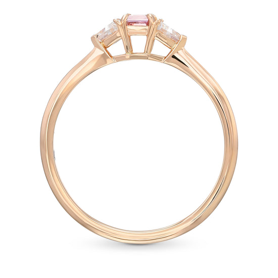 Argyle Fancy Orangy Pink Asscher & Shield Diamond 3 Stone Ring 