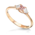 Argyle Fancy Orangy Pink Asscher & Shield Diamond 3 Stone Ring 