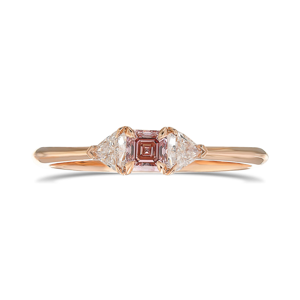 Argyle Fancy Orangy Pink Asscher & Shield Diamond 3 Stone Ring 