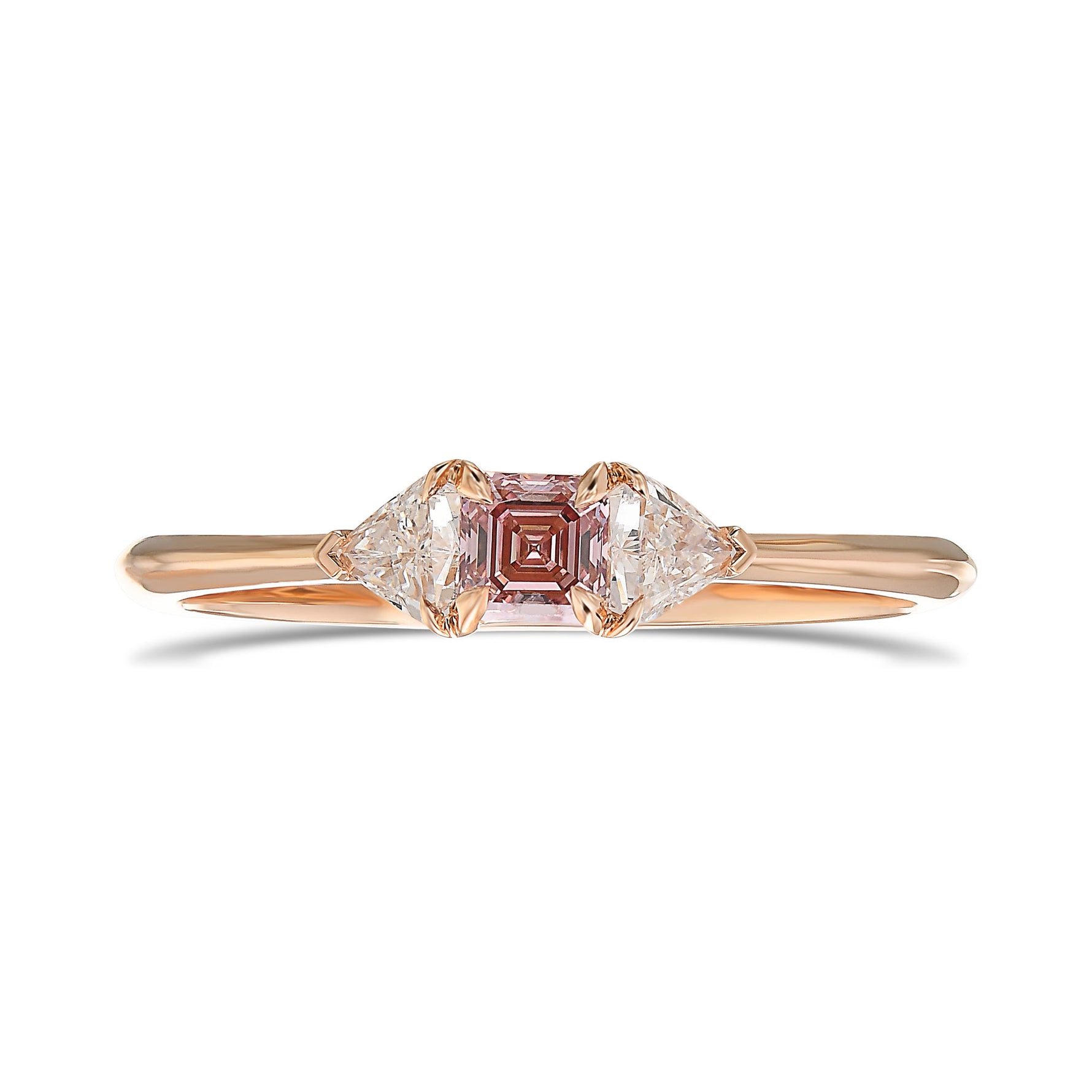 Argyle Fancy Orangy Pink Asscher & Shield Diamond 3 Stone Ring 