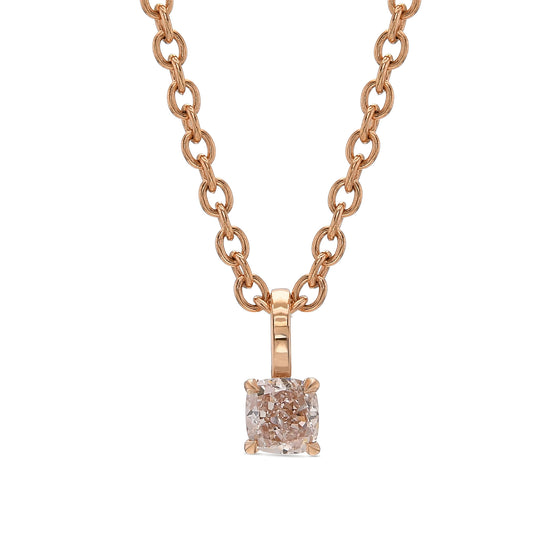 Fancy Light Orangy Pink Cushion Diamond Solitaire Pendant