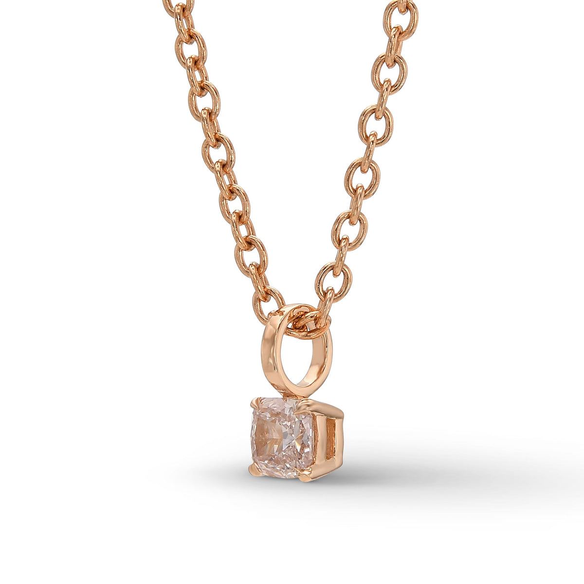 Fancy Light Orangy Pink Cushion Diamond Solitaire Pendant